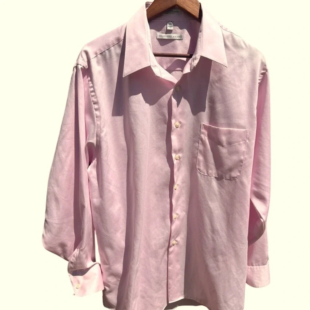 Dress Shirt Mens XL 17 34/35 Pink Sateen Wrinkle Free Long Sleeve GOOD CONDITION
